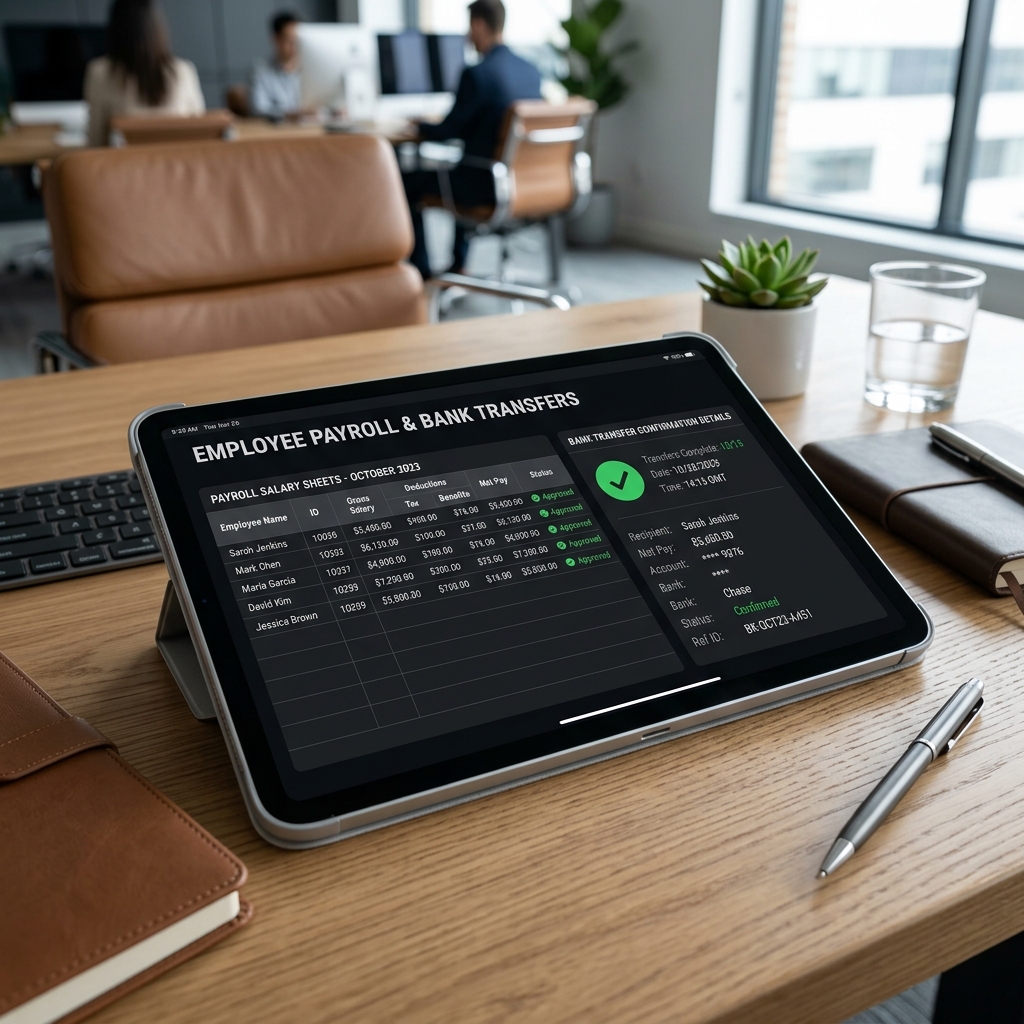 Employee Payroll Sheets on Tablet